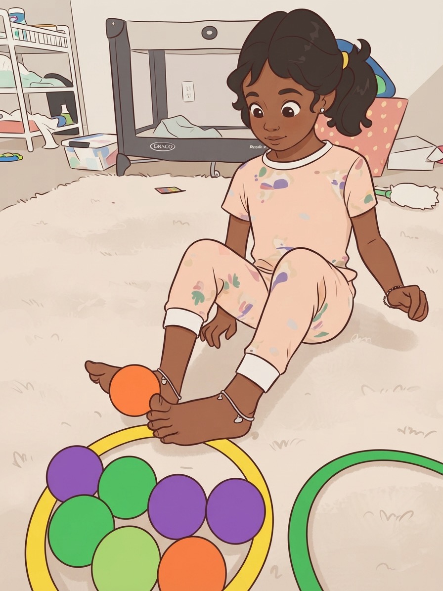 Child sorting colorful balls