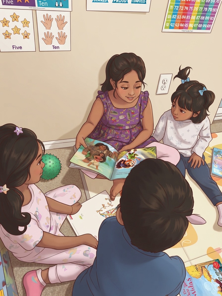 Children reading a book together