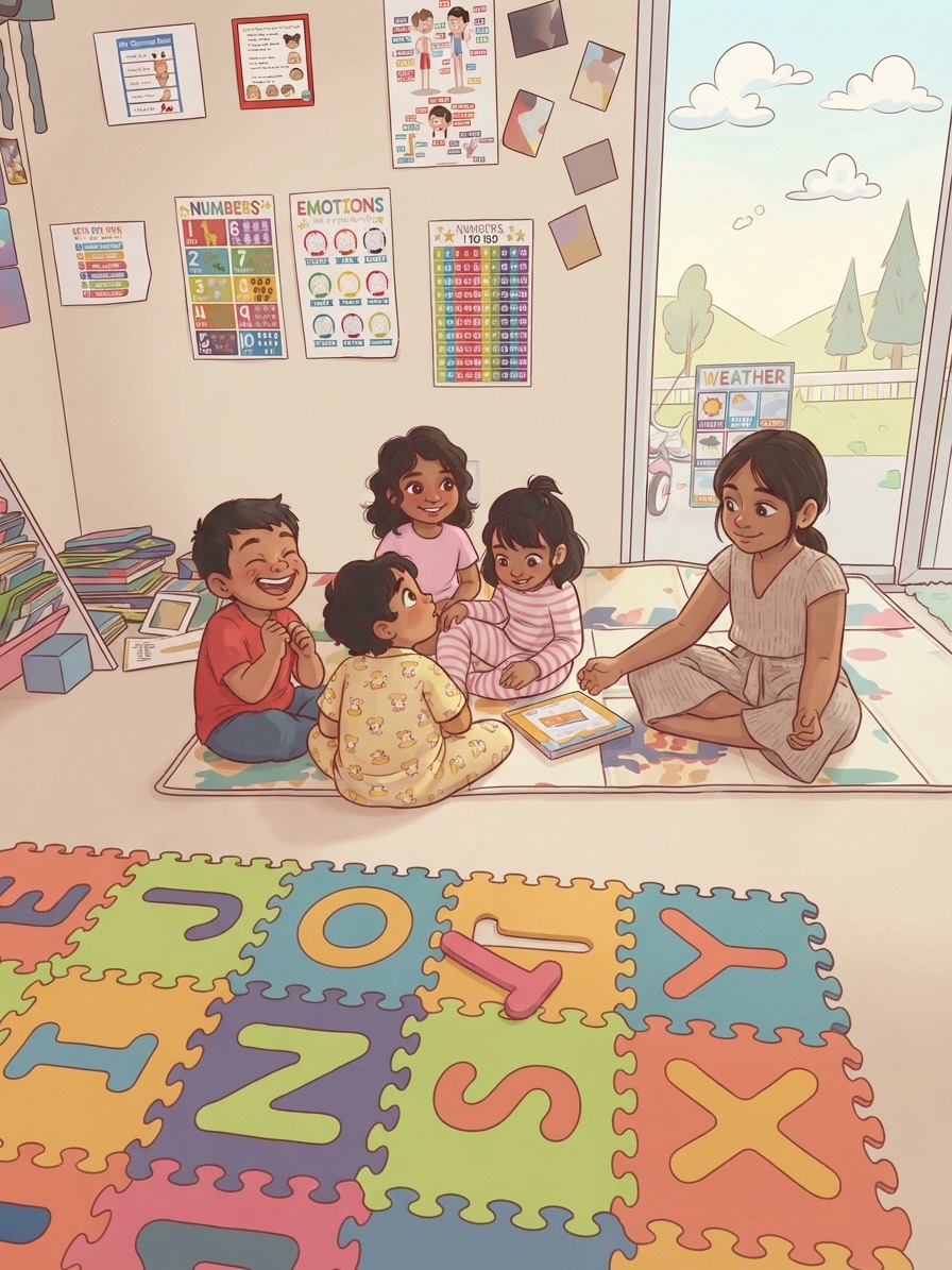 Children sitting in a circle learning